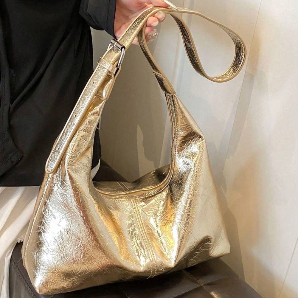 🆕 Metallic Silver Hobo Shoulder Bag - Picture 5 of 7